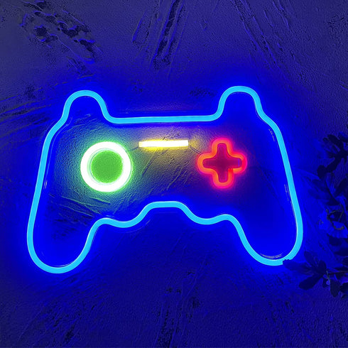 HSEFURNI Neon Sign, Gaming Neon Lights for Bedroom Wall Decor USB Powered Light Up Blue LED Signs, for Gamer Room Decor, Boys, Kids, Teen Gifts Idea, Game Room Accessories, and Party Decorations, 16"x11"