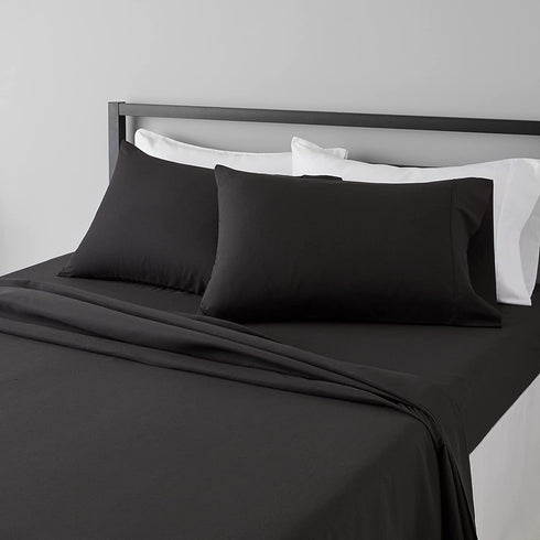 Amazon Basics Lightweight Super Soft Easy Care Microfiber Bed Sheet Set with 14" Deep Pockets - Queen, Black
