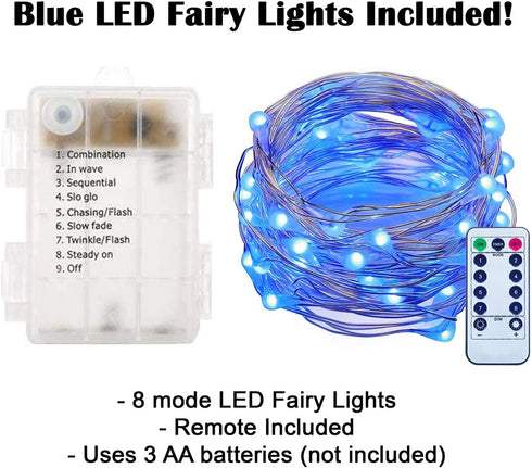 Vela Lanterns Moroccan Candle Lantern Decorative Holder with Blue LED Fairy String Lights, Medium