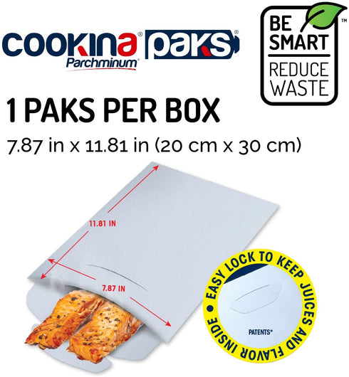 COOKINA PAKS Parchminum Reusable Cooking Bag - 100% Non-Stick Pouch, Steam Cook in Minutes, Easy to Clean and Safe for Microwaves, Electric and Gas Ovens, and Panini Grills