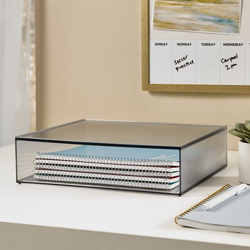 STORi STAX Stackable Office Open Front Organizer 12-1/2" Wide | Classic Grey