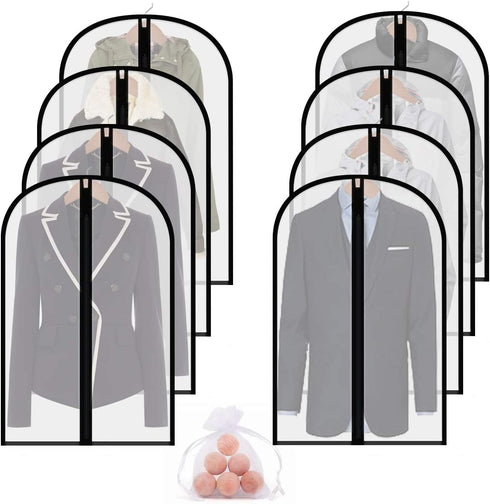 homeminda Suit Garment Bags 8packs 40in Clear Hanging Lightweight Breathable Dust Cover with Balls and Study Full Zipper for Storage Clothes and Travel