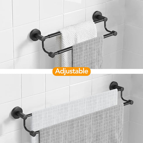 BESy Adjustable 16.5-28.5 Inches Double Bath Towel Bar for Bathroom SUS304 Stainless Steel Towel Holder, Hotel Style Wall Mount with Screws Hand Towel Bar?Towel Rack Rod Hanger, Matte Black Finish