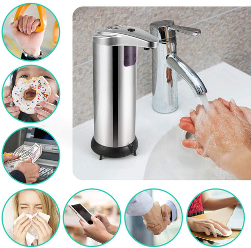 Embryant Soap Dispenser, Touchless Automatic Soap Dispenser Waterproof Base Stainless Steel Infrared Sensor, Adjustable Hands-Free Dish Soap Dispenser Suitable for Bathroom Kitchen Hotel Restaurant