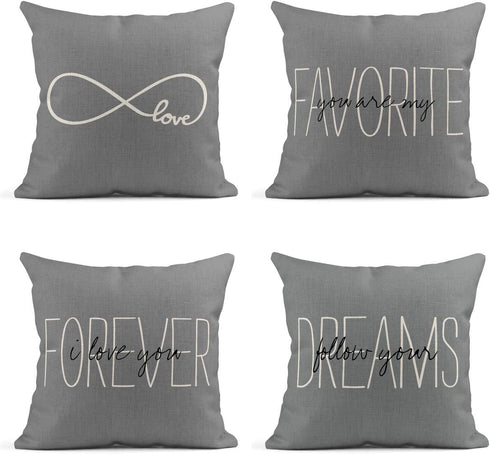 Tarolo Decorative Linen Throw Pillow Covers Cases Set of 4 Rustic Gray Love Rustic Gray You are My Favorite Partner Custom I Love You Forever Gray Rustic Gray Follow Pillow Cover Case 20x20 inches