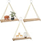 Hanging Shelves 3 Pack , POZEAN Wooden Floating Wall Shelves, Hanging Plant Shelf, Boho Wall Decor Shelves for Bedroom, Plants, Living Room, Office (Included 6 Ropes 3 Rings 3 Hooks and Anchors)