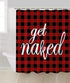 AZNWXY Get Naked Shower Curtain,Funny Naked Black Red Buffalo Check Plaid Shower Curtain,Durable Fabric Waterproof Bathroom Decor Curtain with Hooks,72x72inch