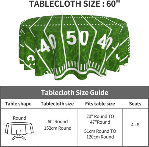 American Football Field Round Tablecloth 60 Inch Fabric Dining Table Cloth Cover for Holiday Home Picnic Party Wedding Buffet Parties Camping