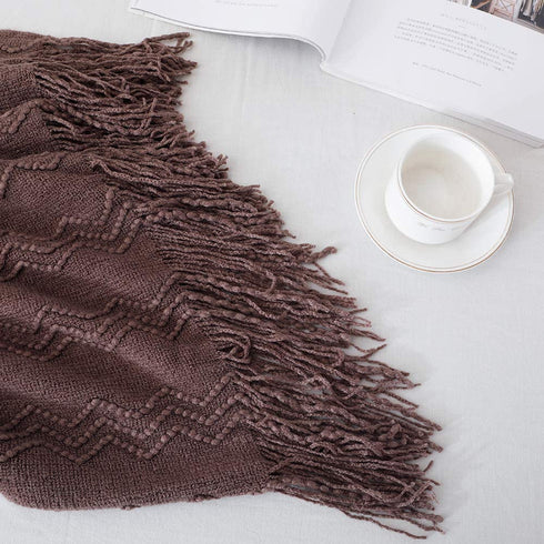 BOURINA Throw Blanket Textured Solid Soft Sofa Throw Couch Cover Knitted Decorative Blanket, 50"x60" Brown