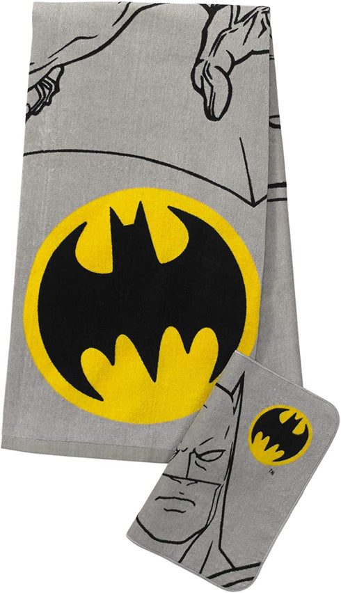 Franco Kids Bath and Beach Towel with Washcloth Set, 50 in x 25 in, Batman
