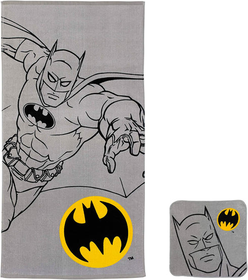 Franco Kids Bath and Beach Towel with Washcloth Set, 50 in x 25 in, Batman