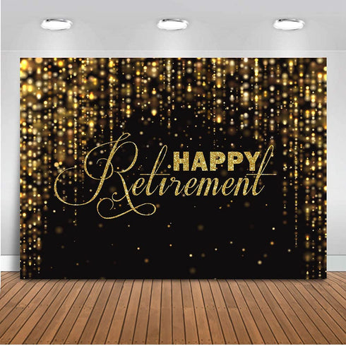 Avezano Happy Retirement Backdrop 7x5ft Black and Gold Glitter Photo Background Retirement Party Decorations Glitter Lights Congrats Retirement Photo Booth Prop