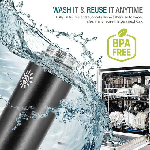 DIONE Water Bottle 40 oz. Flask Double Wall Stainless Steel & Vacuum Insulated (Black) Sport Hydro Container for Home, Office, School, Outdoor Camping (Standard Mouth / Leak Proof / BPA Free Cap)