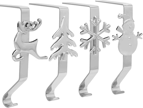 Christmas Stocking Holders for Mantle Set of 4 in 4 Styles, Weighted Stocking Hangers for Mantel Fireplace, Stocking Hooks for Xmas Decoration