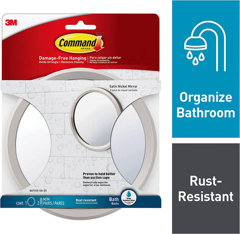 Command Bath Mirror, Satin Nickel, 1-Mirror, 2-Water-Resistant Strips, Organize Damage-Free