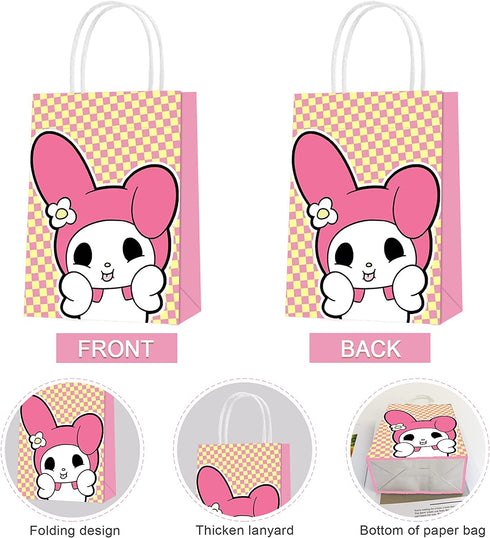 16pcs Kuromi Party Favor Bags, Cute My Melody Theme Birthday Paper Gift Bags with Handles for Kids Child Kuromi Party Decorations Goody Treat Candy Bags