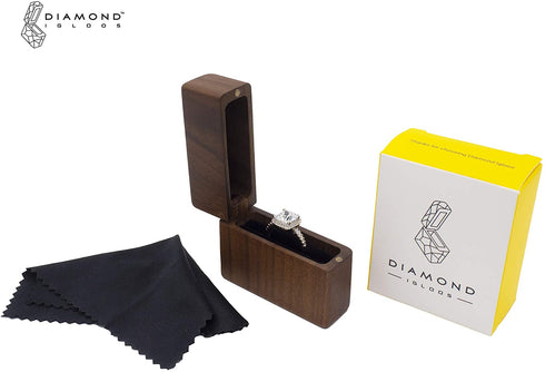 DIAMOND IGLOOS Handcrafted Black Walnut Ring Box with Jewelry Cleaning Cloth - Wood Ring Box - Ring Box for Proposal - Engagement Ring Box - Small Ring Box - Slim Ring Box