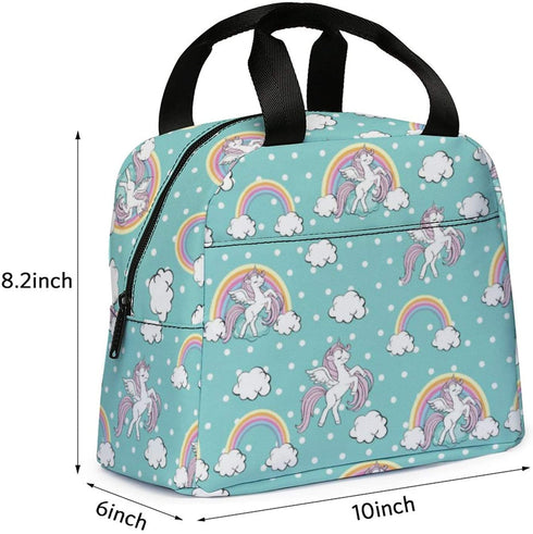 Lunch Bag for Kids, Cute Insulated Kids Lunch Box Container Reusable Cooler Lunch Tote Bag for Children Girls and Boys, School Picnic Travel Outdoors(Light Green with Unicorn)