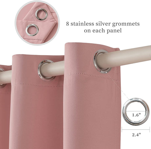 DAIMEIEN Window Treatment Panels Thermal Insulated Solid Grommet Blackout Curtains/Drapes with Tiebacks for Living Room (A Pair,W 52 x L 63 inches, Pink)