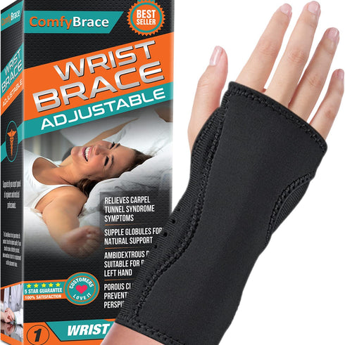 ComfyBrace Night Wrist Sleep Support Brace - Fits Both Hands - Cushioned to Help With Carpal Tunnel and Relieve and Treat Wrist Pain ,Adjustable, Fitted