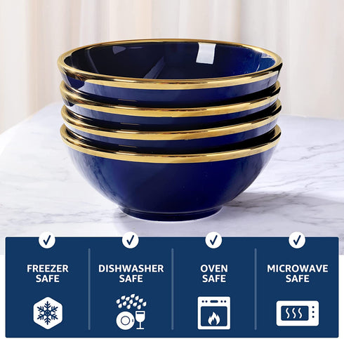 fanquare Porcelain Snack Bowls Set of 4, Blue Dipping Bowls, 9 oz Small Dessert Bowl for Ramen, Ice Cream, 5 Inch