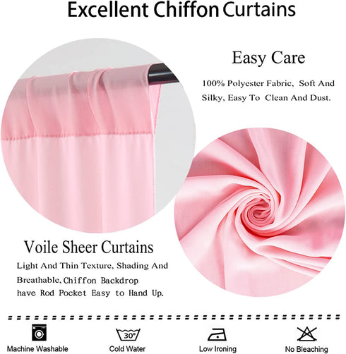 Chiffon Backdrop Curtain 5FTx8FT Baby Pink Chiffon Fabric Drapes Sheer Voile Curtains 2 Panels 29"x96" Sheer Photography Backdrop Drapes (29''x96''x2pcs, Pink)