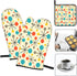Mid Century Fifties Modern Atomic Retro Colors Oven Mitts and Pot Holders Sets Heat Resistant 3 Pcs Kitchen Sets for Kitchen,Cooking,Baking,Grilling,Cooks Gifts