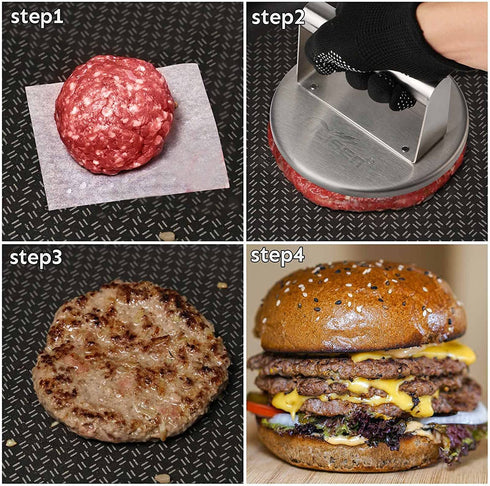 HULISEN Burger Press Hamburger Patty Maker, Stainless Steel Hamburger Press, 6 Inch Round Burger Smasher, Non Stick Grill Press for BBQ Flat Top Griddle Cooking, Griddle Accessories Kit, Gift Package