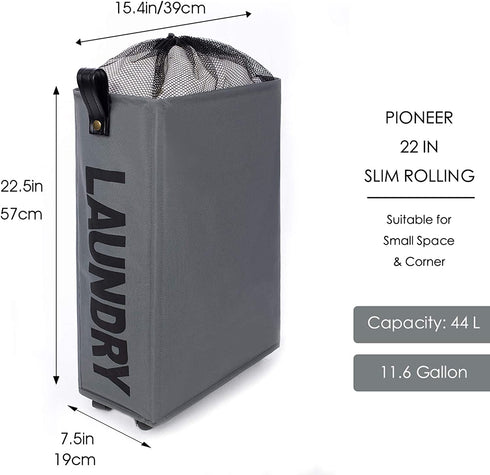Laundry Baskets, Caroeas 22inch Slim Rolling Laundry Basket Collapsible Tall Slim Laundry Hamper with Washable & Breathable Mesh Liner Waterproof & Dustproof Laundry Cart on Wheels