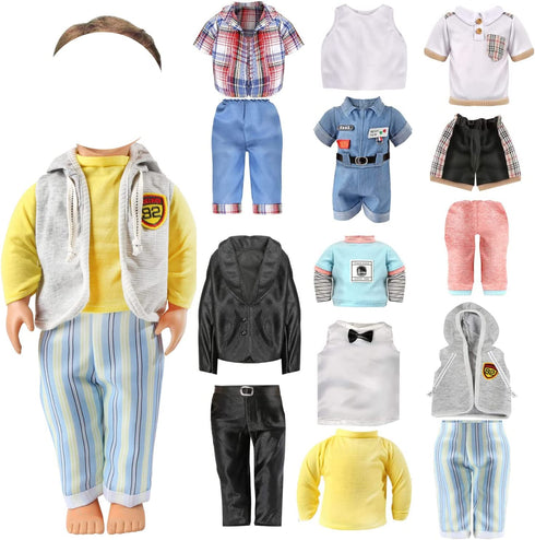 6 Sets Fashion 18 Inch Boy Doll Clothes Casual Wear Plaid Jacket Pants Sportswear Outfits with Tuxedo Suits for 18" Doll Accessories