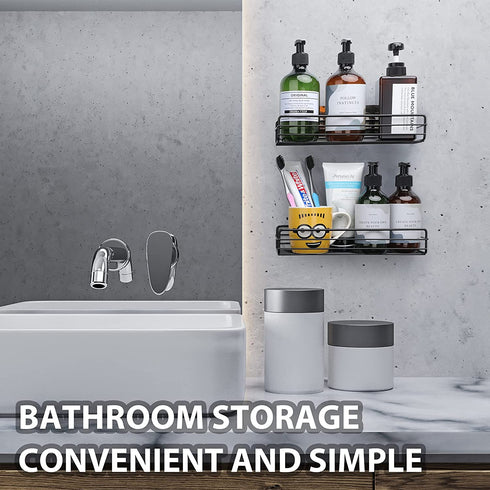 2-Pack Upgraded Adhesive Shower Caddy, No Drilling Black Self Adhesive Shower Organizer, Rustproof Shower Shelf, Wall Mounted Shower Storage Rack for Bathroom, Toilet, Kitchen and Dorm