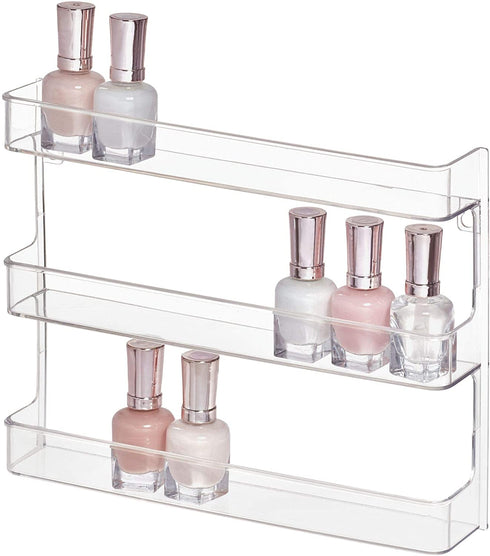 iDesign 41400M2 Clarity Nail Polish Storage Rack with 3 Bathroom, Vanity, Closet, Bedroom, Set of 2, Wall Mount Shelves 2 Count
