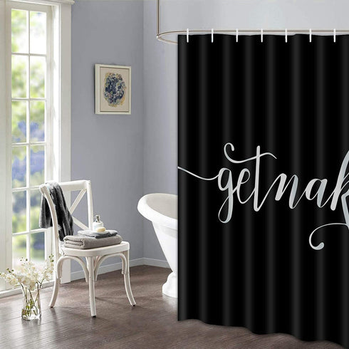 TAMOC Get Naked Shower Curtain Funny Quotes Shower Curtain with 12 Hooks, Waterproof Durable Shower Curtain for Bathroom, Black and White Modern Bathroom Decor, 69" — 70"
