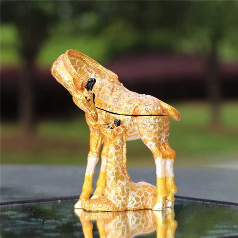 Waltz&F Hand Painted Enameled Giraffe mother and child Decorative Hinged Jewelry Animal Trinket Box Unique Home Decor