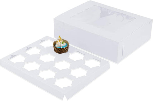 Cupcake Boxes Bakery Cake Carrier,15 Pieces White Cupcake Boxes 12 Holders Standard Cupcakes Muffins and Pastries Containers Carrie Holders for Wedding Treats Party (13.8 x 9.5 x 4inch)