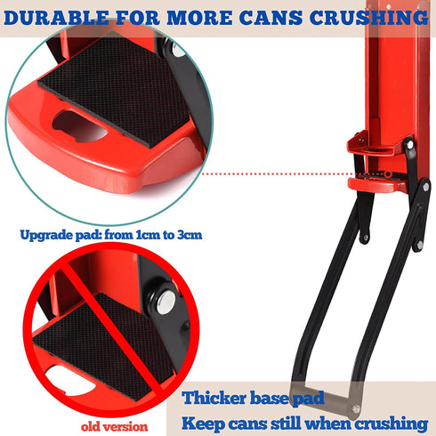 MinliGUY Aluminum Can Crusher, Heavy Duty Can Crusher Wall Mounted, for up to 16oz/500ML Drinks Cans, Can Smasher For Recycling with Bottle Cap Opener-Red