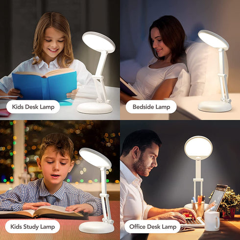 ONEFIRE Desk Lamp Kids Desk Lamp Small Desk Lamp, 8 Brightness Desk Lamps Office Portable & Foldable, Cute Desk Lamp White Desk Lamp Study Lamp, Battery Operated Lamp Rechargeable Lamp Cordless Lamp