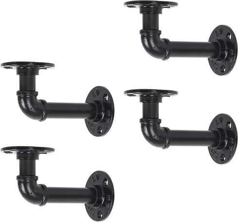 Sunexinlo Industrial Pipe Shelves Brackets, Cast Iron Heavy Duty Elbow Pipe Shelving Brackets, Black (4)