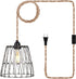 Farmhouse Black Plug in Metal Pendant Light - Industrial 15 Ft Hanging Lamp Kit Hemp Rope Light Cord Metal Cage Deformable Lampshade Lighting Fixtures with for Living Room Bedroom Loft DIY Decor