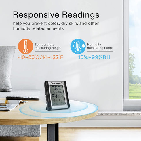 VIVOSUN 2 Pack Digital Indoor Hydrometer Grow Tent Thermometer Thermostat with Humidity Gauge, Temperature & Humidity Monitor Meter for Plants, Indoor, Home, Office; Button Battery Included