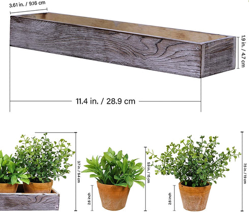Set of 3 Mini Artificial Plants Greenery Eucalyptus Boxwood in Terracotta Pot with Wood Box Indoor Office Apartment Wedding Tabletop