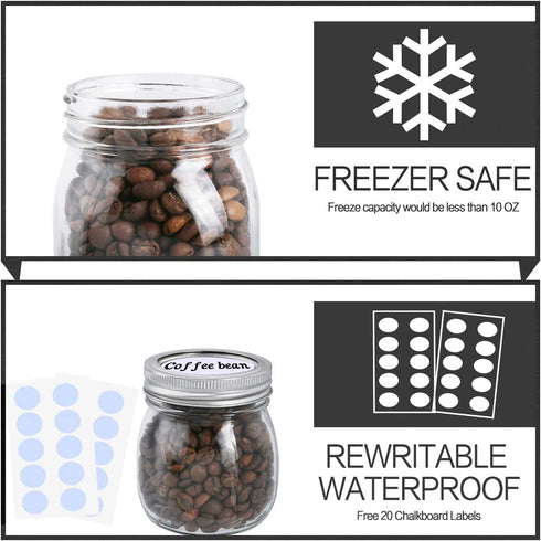 KAMOTA Mason Jars 10 oz With Regular Lids and Bands, Ideal for Jam, Honey, Wedding Favors, Shower Favors, Baby Foods, DIY Magnetic Spice Jars, 12 PACK, 20 Whiteboard Labels Included