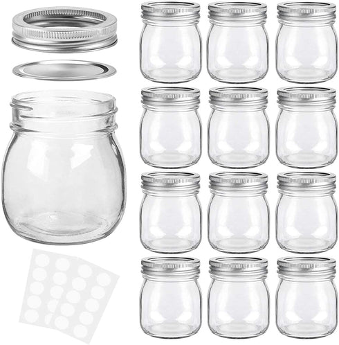 KAMOTA Mason Jars 10 oz With Regular Lids and Bands, Ideal for Jam, Honey, Wedding Favors, Shower Favors, Baby Foods, DIY Magnetic Spice Jars, 12 PACK, 20 Whiteboard Labels Included