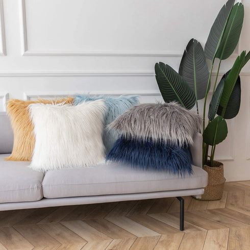 Ashler HOME DECO Pack of 2 Decorative Luxury Style Pink Faux Fur Throw Pillow Case Cushion Cover 18 x 18 Inches 45 x 45 cm