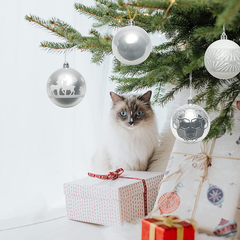 Super Holiday 20PCS Christmas Ball Ornaments Set, Shatterproof Handpainted Decoration for Xmas Tree, Home Decor for Holiday, Party, Birthday, Wedding, Anniversary, Christmas- 80mm/3.14", Sliver/White.