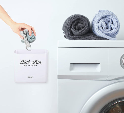 Magnetic Lint Bin for Laundry Room by CASAJIN - Space Saving Lint Bin Holder for Laundry Room Décor - Waste Bin with Magnetic Strip for Dryer, Washer, or Wall Mount