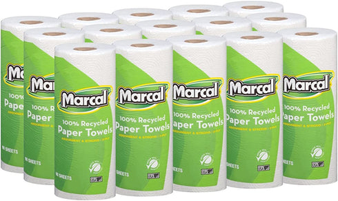 Marcal Paper Towels 100% Recycled 2-Ply, 60 Sheets Per Roll - Case of 15 Individually Wrapped Green Seal Certified 06709