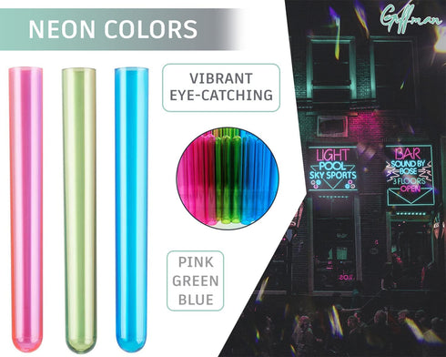 5 5/8" Neon Plastic Test Tube Shot Assorted Colors 3/4 oz Shooter - 100 Pack