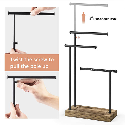 SRIWATANA Jewelry Organizer Stand, Extra Tall Necklace Holder Jewelry Holder (Carbonized Black & Black)