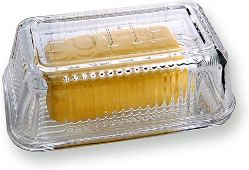 Clear Glass Butter Dishes with Covers - Classic 2-Piece Design Butter Keeper - Traditional Kitchen Accessory Dishwasher Safe